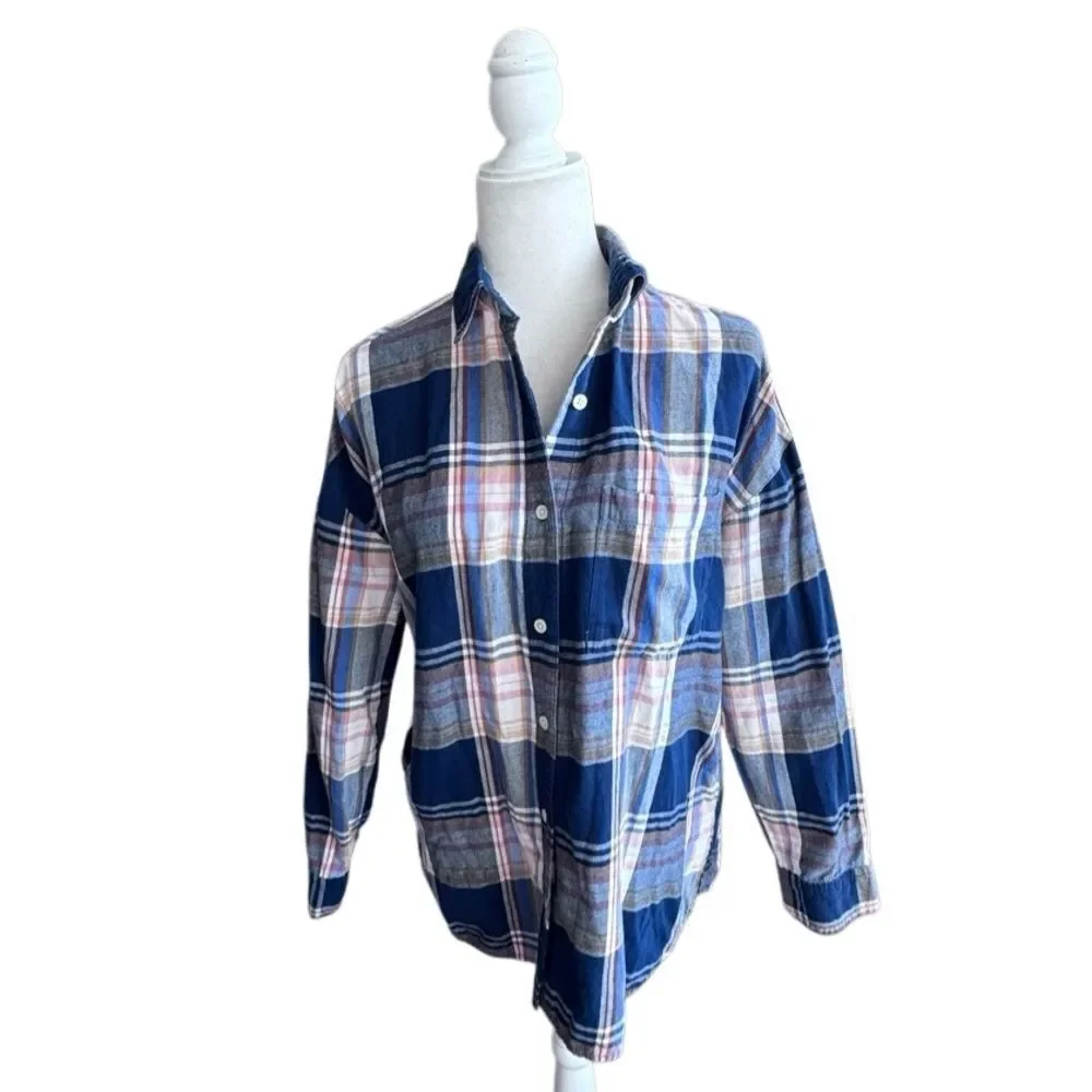 Old Navy Womens Button Down Shirt 100% Cotton Flannel Boyfriend Shirt SZ M